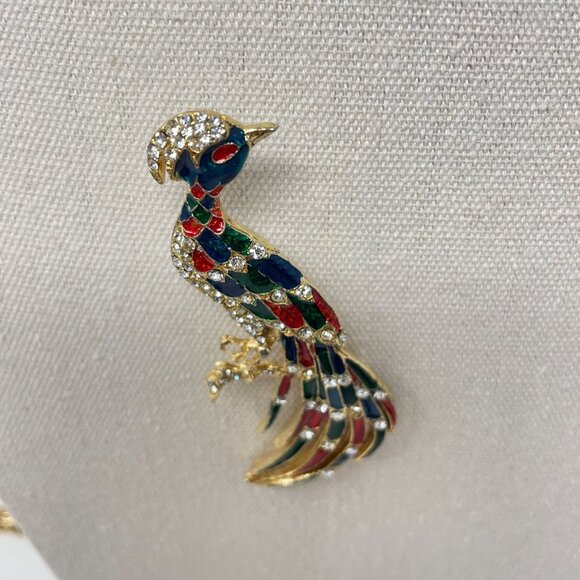 Vintage Enamel Rhinestone Peacock Brooch Pin Multicolor Bird Novelty - Picture 7 of 12